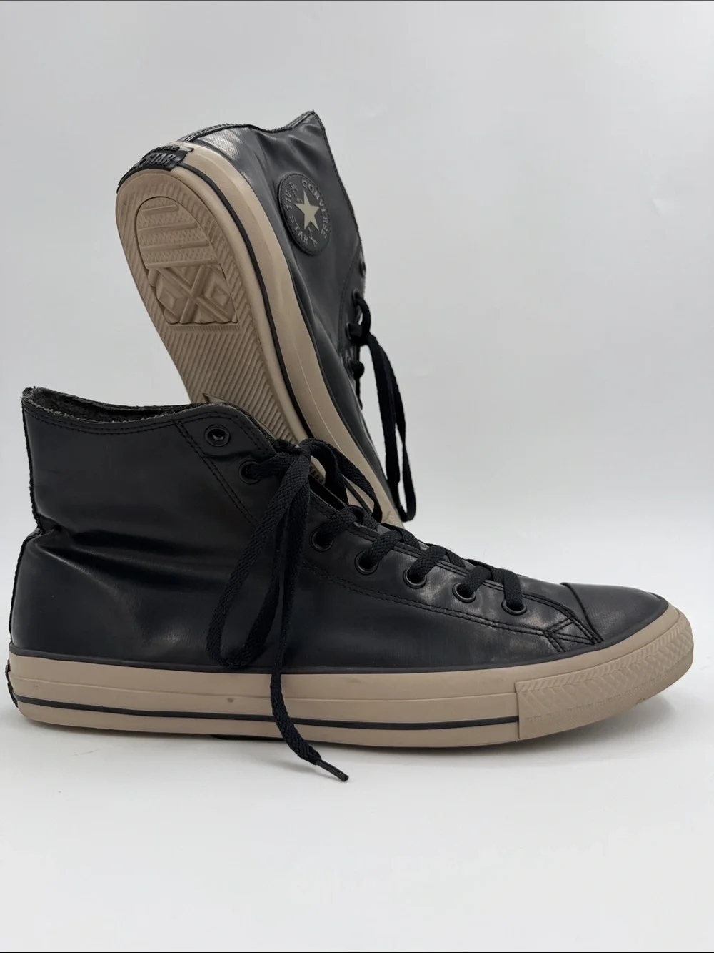 Converse Chuck Taylor All Star Rubber Hi Black Leather Tan Soles Men's Size 13.0